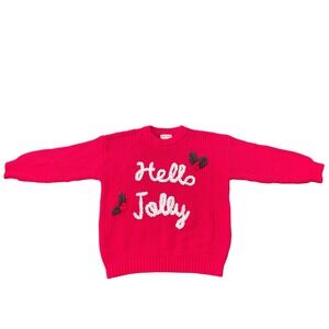 Petal & Pine Kids Red Hello Jolly Holly‎ Berry Cotton Chunky Knit Sweater Size 7